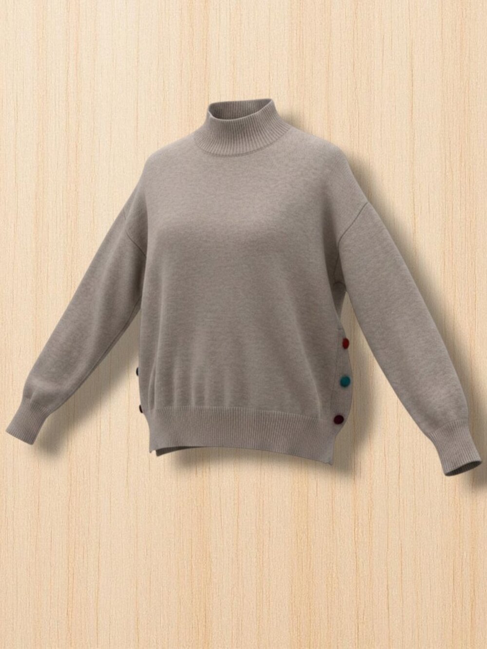 Philosophy Republic Clothing Tan Mock Neck Button Detail Knit Sweater Size‎ M